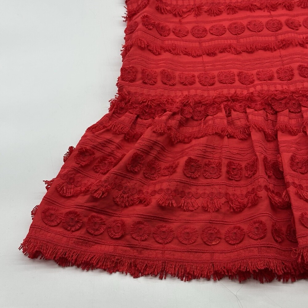 Marie Oliver Herra Women's Size XS Salsa Red Embroidery & Fringe Shift Dress - Picture 5 of 15